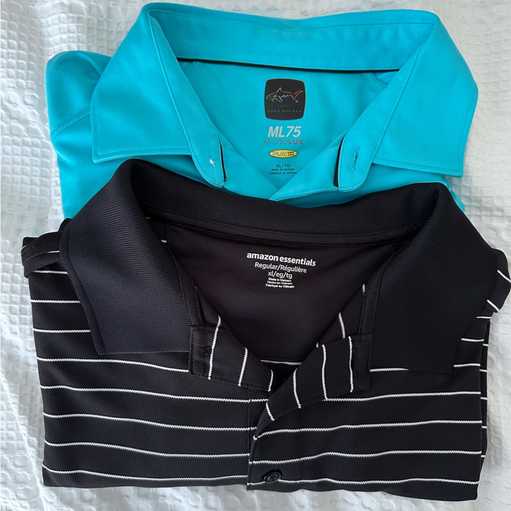 Two XL Men’s Polo Shirts. Amazon essentials and Greg Norman.